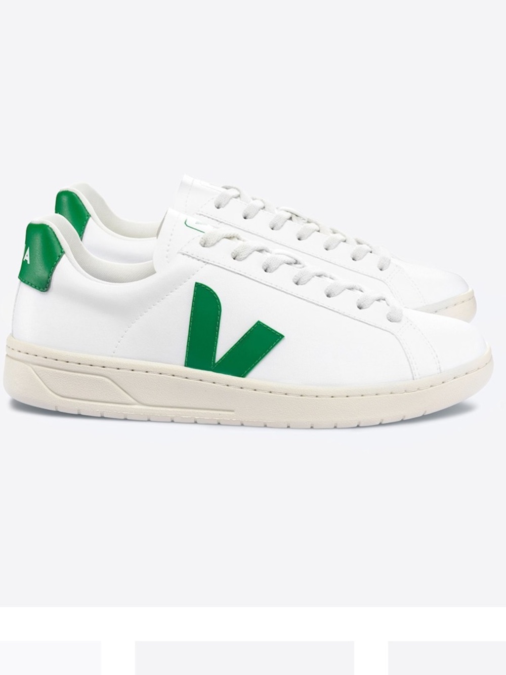Veja Campo Leather Sneakers In White With Emerald Green Size 5